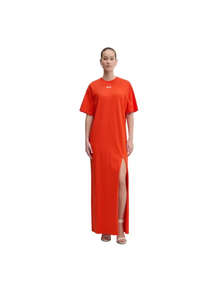 Sukienka maxi Msgm z dżerseju pomarańczowa
