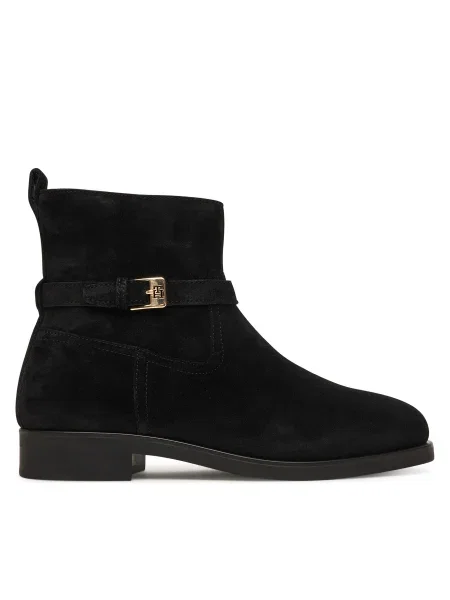 Tommy Hilfiger Botine Th Buckle Riding Suede Bootie negru