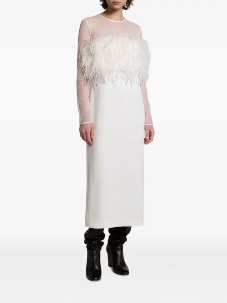 Rochie midi Alberta Ferretti cu pene alb