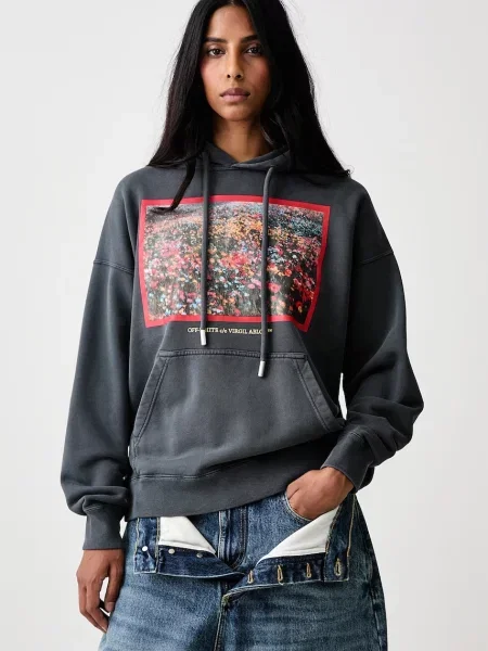 Off-White Flowers Field Skate hanorac cu glugă din pentru femei alb