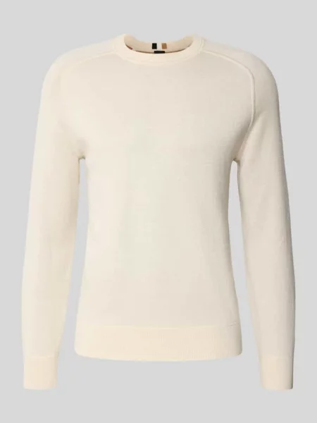 Sweter z dzianiny o kroju regular fit z mieszanki bawełny i kaszmiru żywej wełny model ‘HIDONEO’ Boss biały