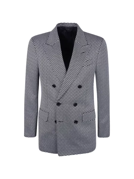Geacă Tom Ford cu model herringbone cu două rânduri de nasturi negru