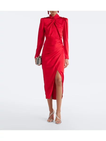Rochie de cocktail Self-portrait din satin drapată roșu