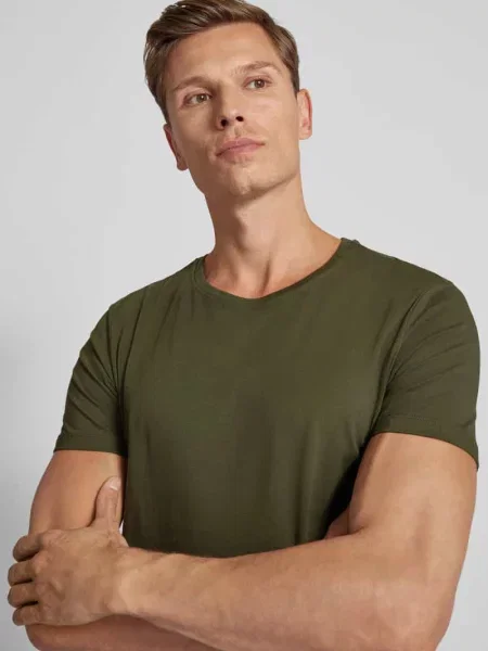 T-shirt z prążkowanym okrągłym dekoltem Casual Friday khaki
