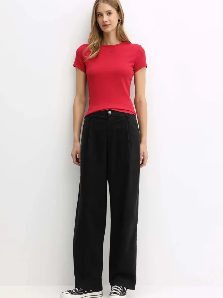 Tommy Jeans basic tričko dámske s elastanom červená