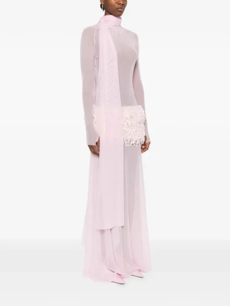 Rochie maxi Atu Body Couture cu pene de costum roz