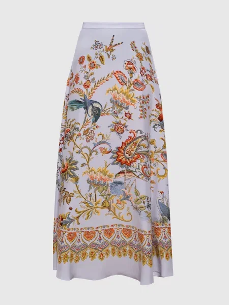 Спідниця максі із шовку в квітковий принт Etro блакитна