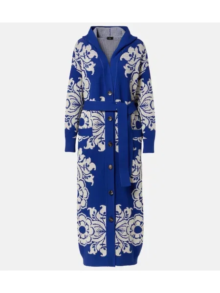 Cardigan Etro cu model floral tricotate cu glugă albastru