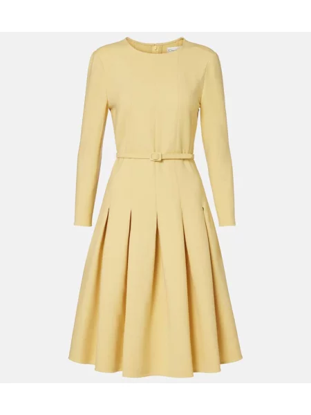Sukienka midi Oscar De La Renta plisowana do kolan garniturowa żółta