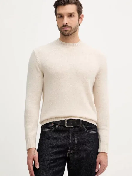 Пуловер с вълна Sisley от лека материя бежово