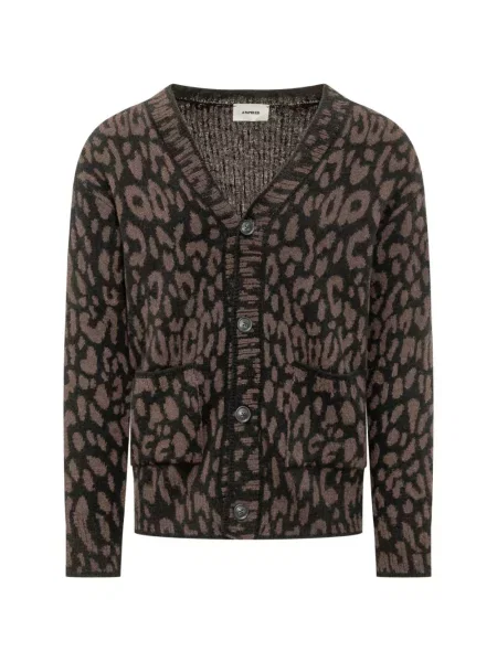 Cardigan A Paper Kid tricotate cu imagine cu model leopard maro