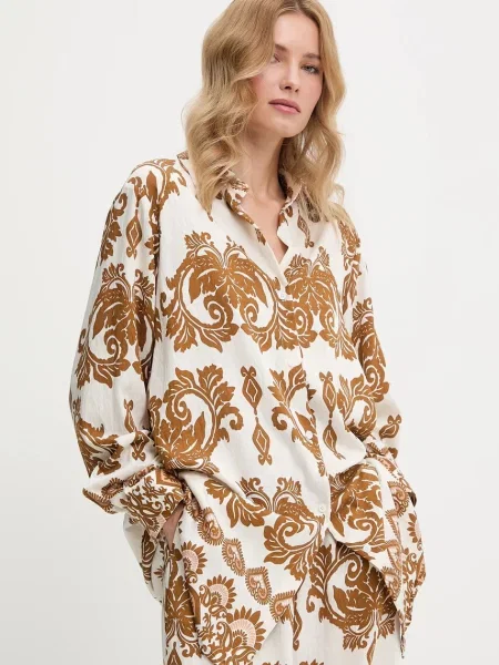 Answear Lab koszula i spodnie brązowy