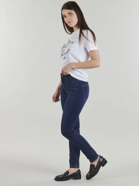 Magas derekú denim ruha Guess kék