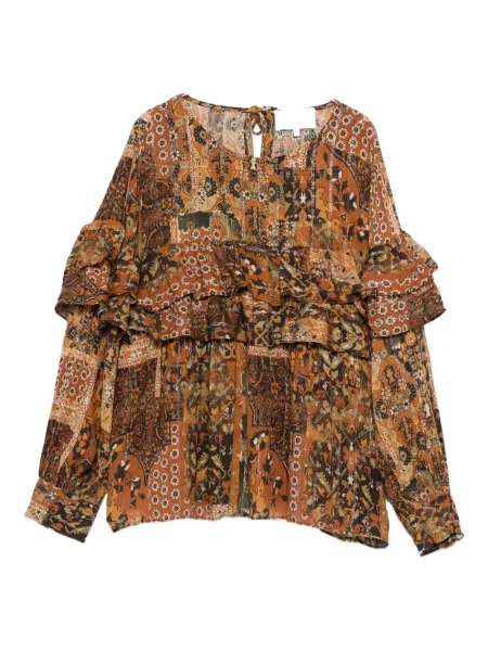 Bluză Ba&sh cu model floral cu volane maro