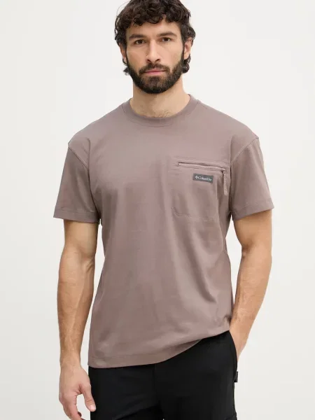 Columbia T-shirt trekkingowy z bawełną Echo Passage brązowa