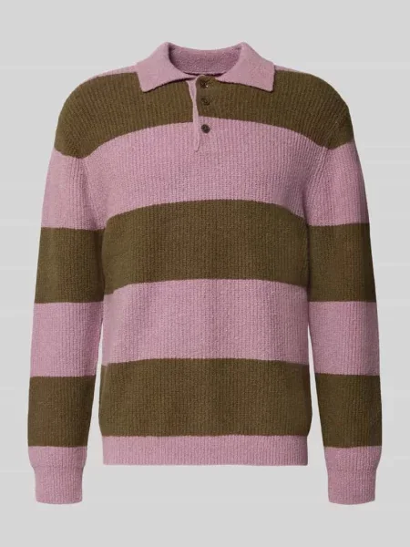 Sweter dzianinowy z kołnierzykiem polo model Kimse' Wood Wood fioletowy