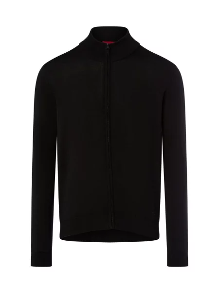 HUGO kardigan z wełny dziewiczej San Jorge Mężczyźni wełna ze strzyży jednolity S czarny