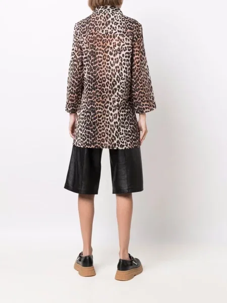 Cămașă Ganni cu imagine cu model leopard maro