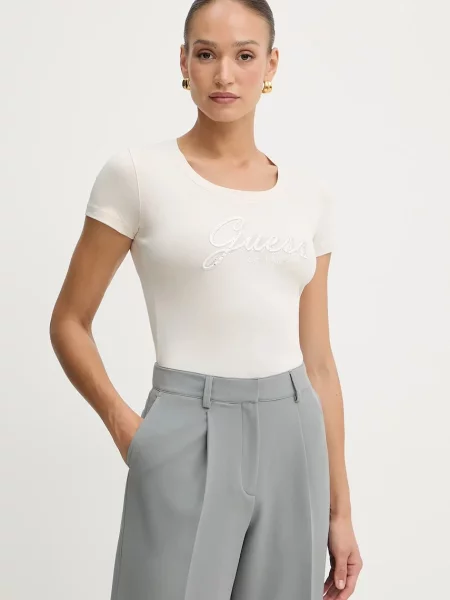 Тениска Guess дамска бежово синьо