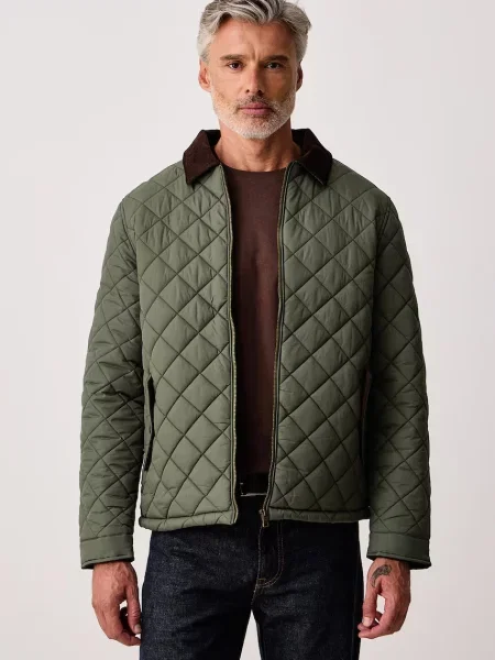 U.S. Polo Assn. geacă matlasată pentru bărbați DIAMOND QUILT PADDED COLLARED verde