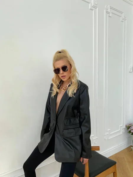 Блейзер Milirud штучна шкіра чорний