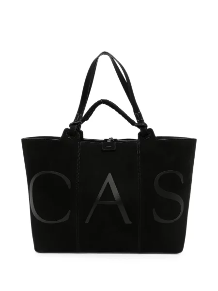 Geantă shopper Casadei din piele cu imagine negru