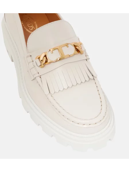 Pantofi loafer Tod's cu franjuri din piele alb