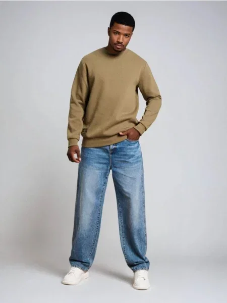 Sinsay Bluza crewneck z napisem khaki