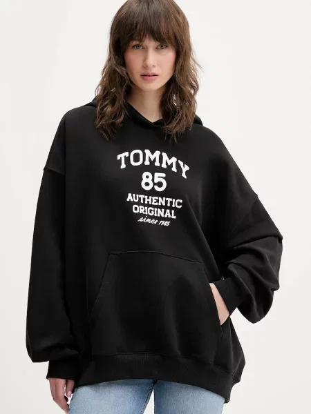 Tommy Jeans hanorac de cu glugă cu imprimeu negru