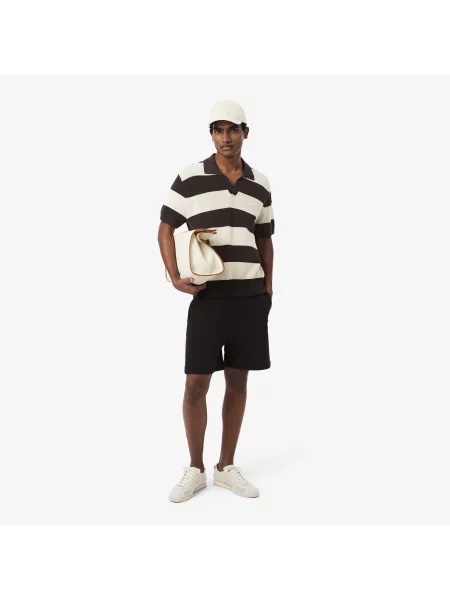 Lacoste Sweter Z Kołnierzykiem Polo Z Krótkim Rękawem W Paski Classic Fit brązowy