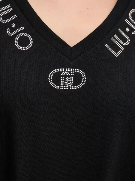 Koszulka Liu Jo z dekoltem w serek z kamieniami czarna