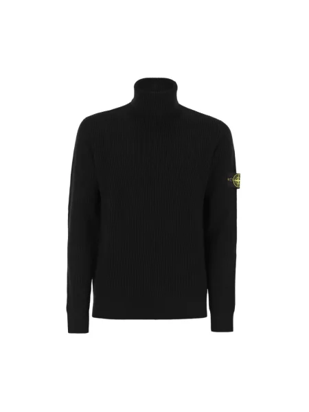 Sweter z golfem Stone Island wełniany z kamieniami czarny