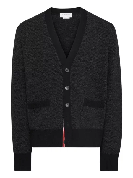 Dzianinowy kardigan Thom Browne z dekoltem w serek czarny