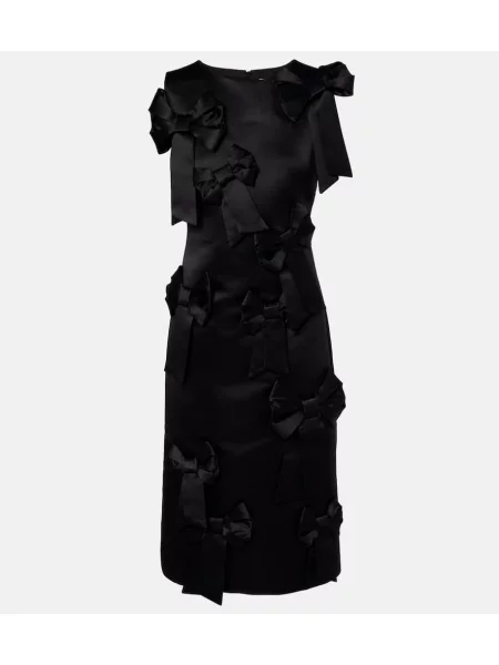 Satynowa sukienka koktajlowa Ganni z kokardką garniturowa czarna