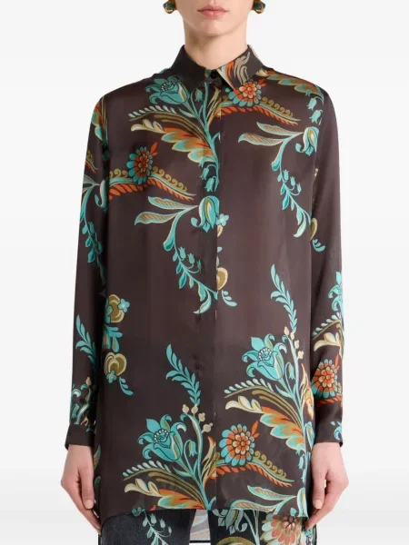 Cămașă Etro cu model floral cu imagine maro