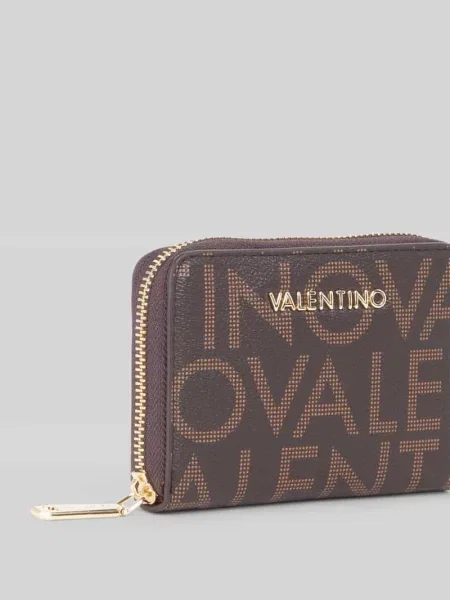 Lniany portfel Valentino Bags z logo brązowy