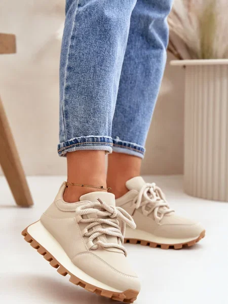 Sneakersy Boto skórzane na platformie beżowe