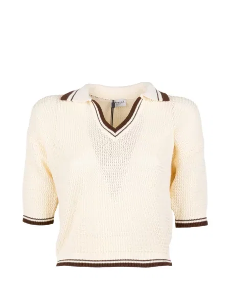 Gulerat polo Marella cu dungi cu decolteu în V