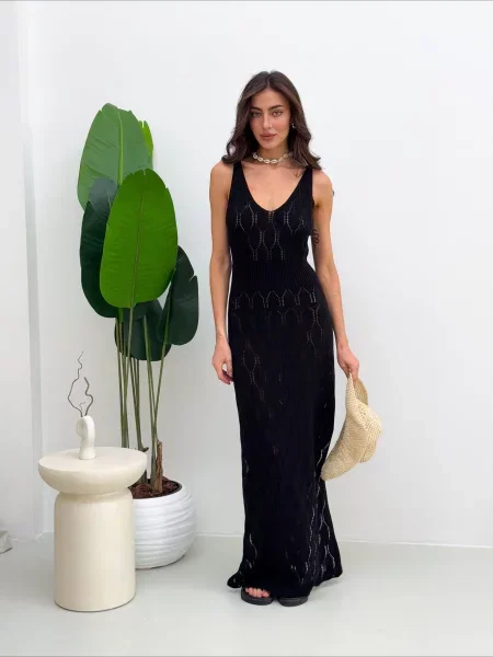 Трикотажное макси платье Art Knit черное
