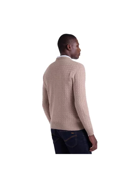 Sweter Harmont & Blaine wełniany w kratę z nadrukiem brązowy