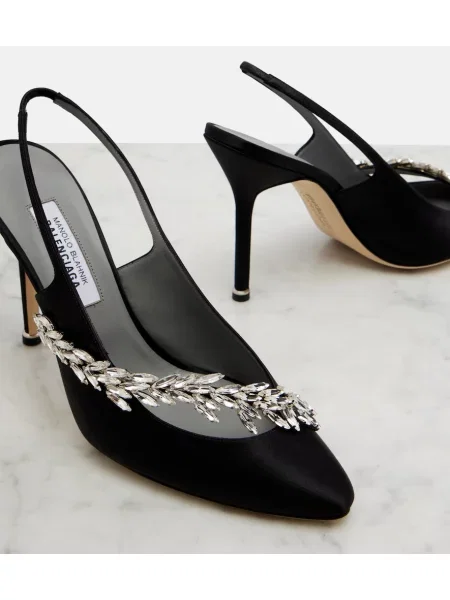 Pantofi cu toc Balenciaga din satin slingback negru