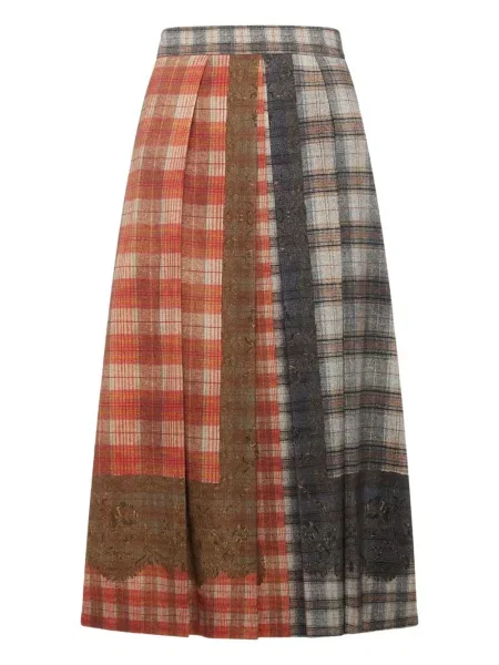 Fustă midi Pierre-louis Mascia în carouri până la genunchi portocaliu
