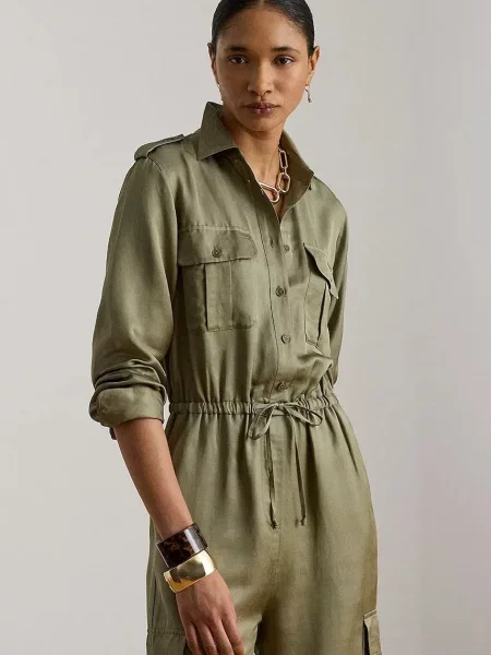 Kombinezon o kroju relaxed fit z mieszanki i lnu Lauren Ralph Lauren zielony