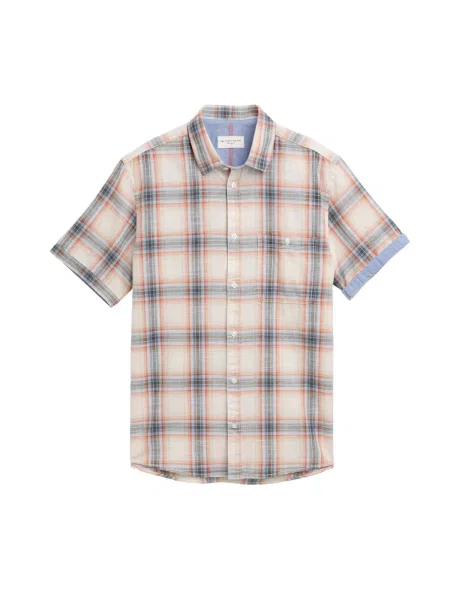 TOM TAILOR Cămașă albastru denim / maro închis / roșu alb