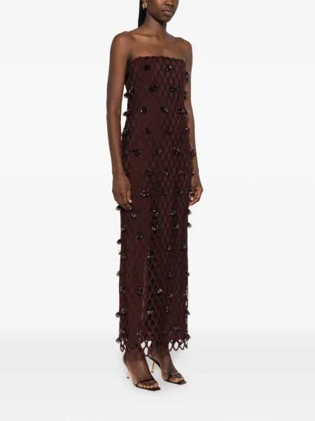 Maksi sukienka maxi Simkhai z koralikami garniturowa brązowa