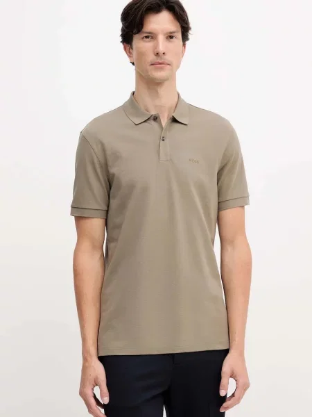 BOSS polo zielony gładki brązowa