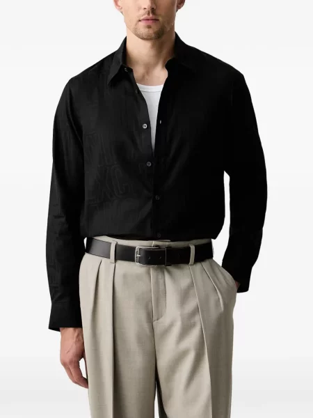 Lung cămașă Armani Exchange din jacard cu autograf negru