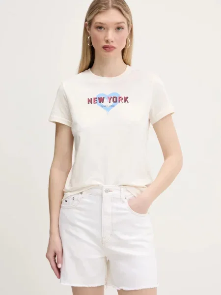 Тениска Tommy Jeans бежово