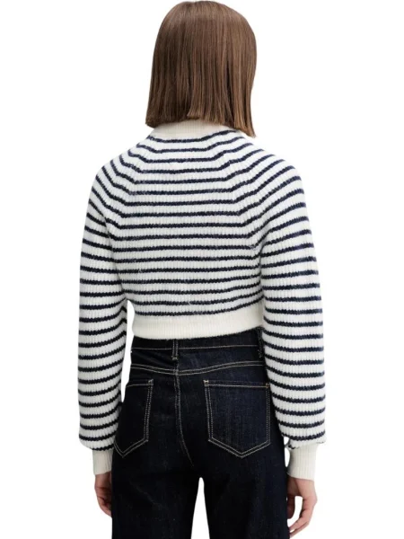 Pulover Tommy Jeans cu dungi scurt albastru