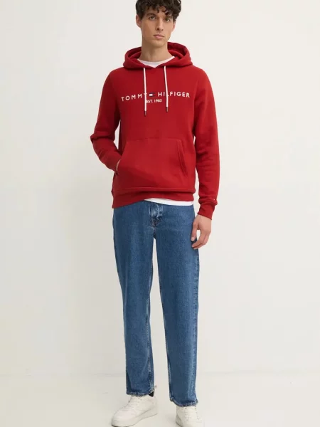 Hoodie Tommy Hilfiger s kapuco rdeča